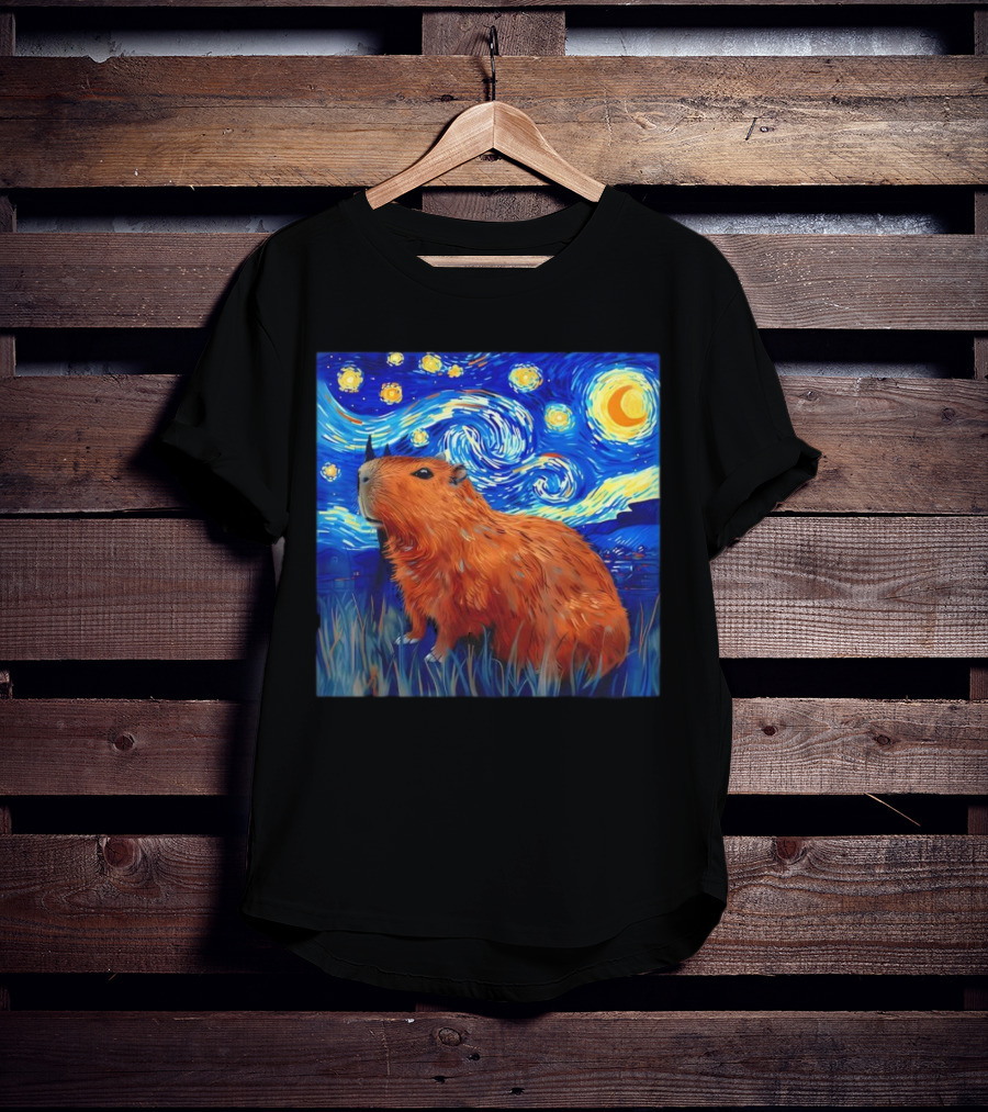 Capybara Starry Night Van Gogh Fusion T-Shirt