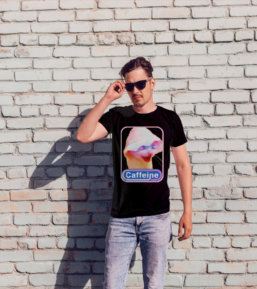 K45ink Caffeine Meme Cat With Glowing Eyes T-Shirt