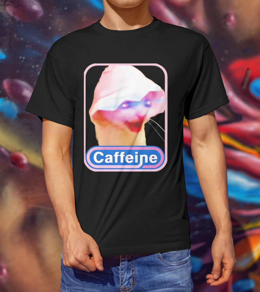 K45ink Caffeine Meme Cat With Glowing Eyes T-Shirt