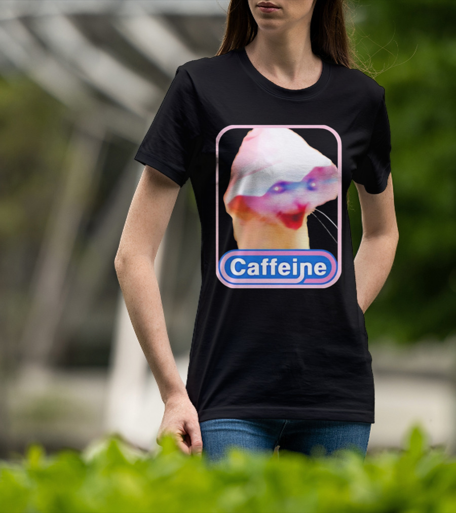 K45ink Caffeine Meme Cat With Glowing Eyes T-Shirt