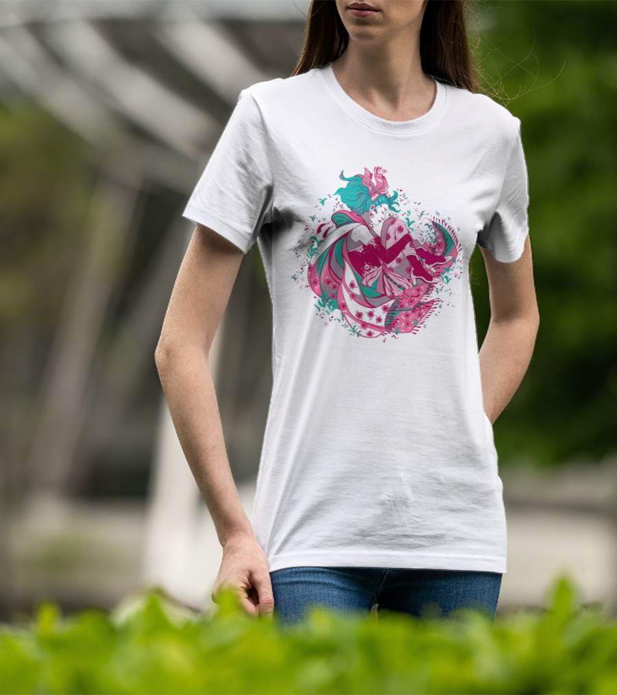 The Floating Garden Lovers In Bloom With Vibrant Floral Embrace T-Shirt