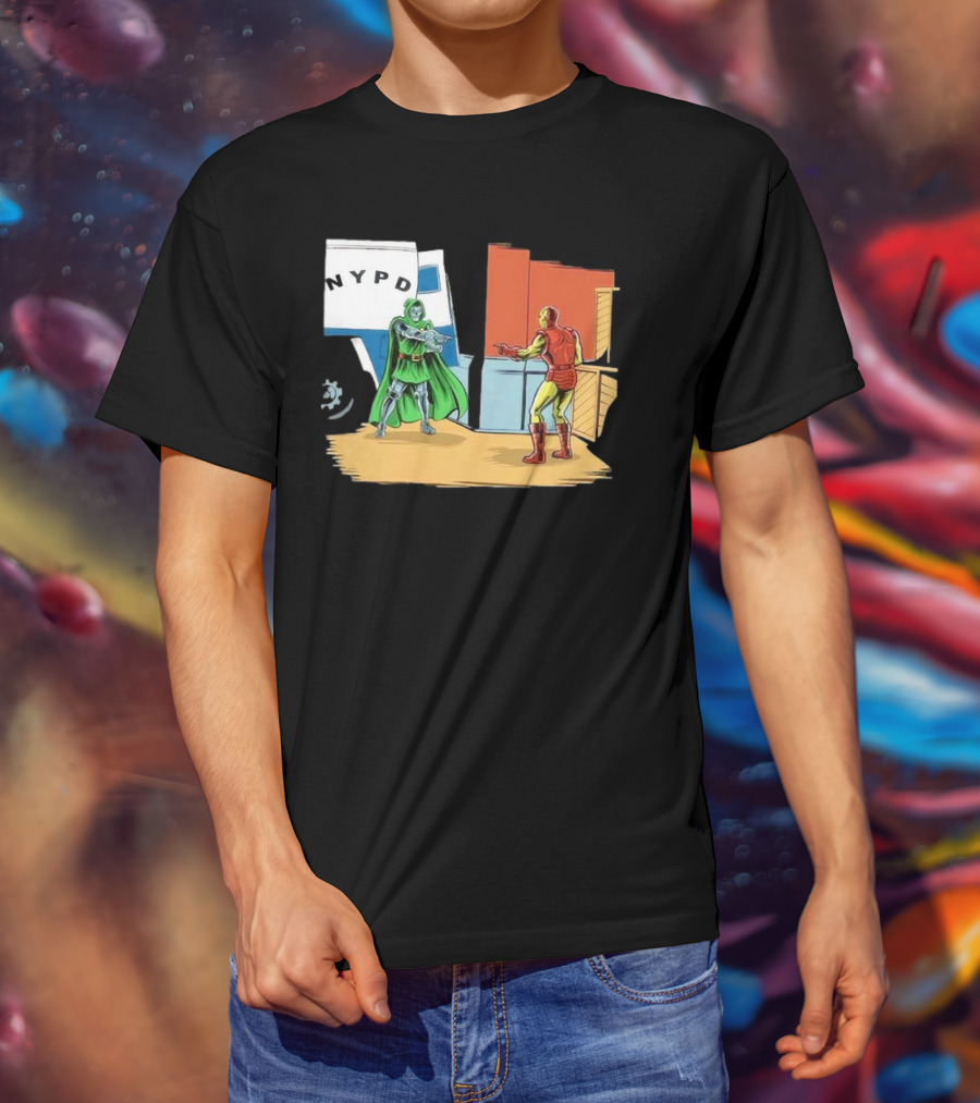 Doctor Doom Pointing At Iron Man In NYPD Scene New Mask Same Task T-Shirt