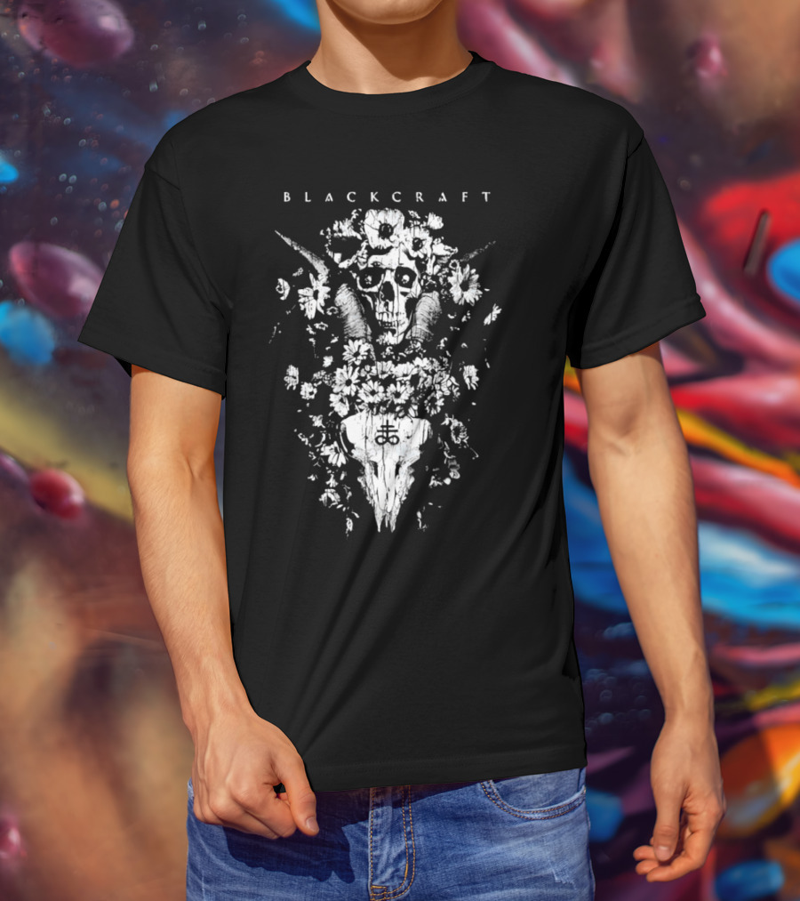 Blackcraft Midsummer Skull With Floral Motif And Antlers T-Shirt