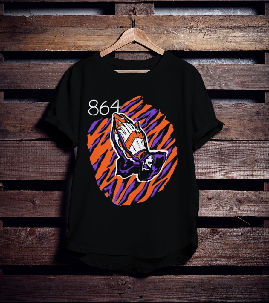 864 Clemson Tigers Praying Hands Football T-Shirt