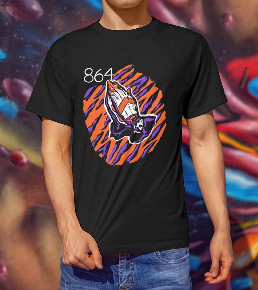 864 Clemson Tigers Praying Hands Football T-Shirt