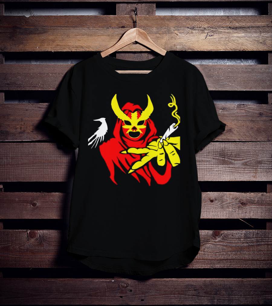 High Side Of The Ropes Wraithador Masked Figure Smoking With Raven T-Shirt