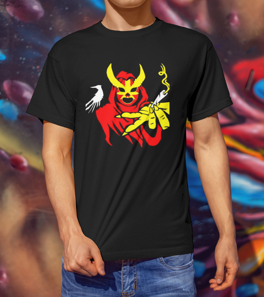 High Side Of The Ropes Wraithador Masked Figure Smoking With Raven T-Shirt