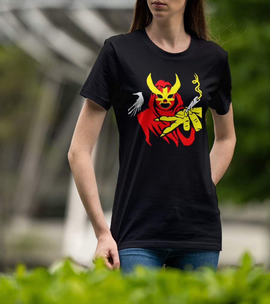High Side Of The Ropes Wraithador Masked Figure Smoking With Raven T-Shirt