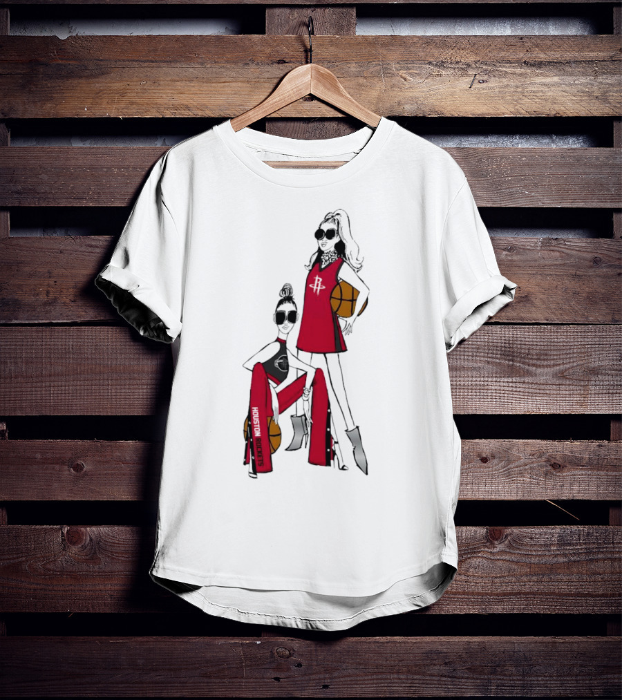 Houston Rockets G-III 4Her Basketball Girls Fitted Red Fashion Style With Basketballs T-Shirt