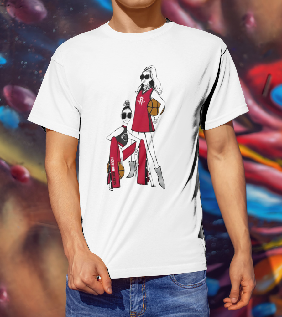 Houston Rockets G-III 4Her Basketball Girls Fitted Red Fashion Style With Basketballs T-Shirt