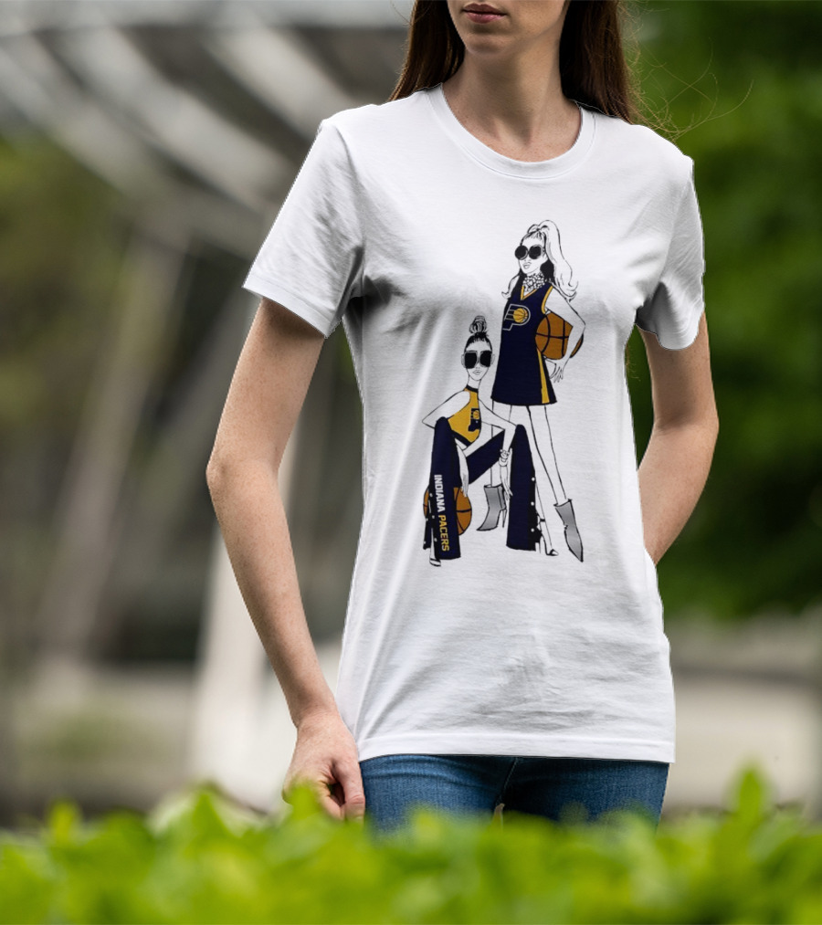 Indiana Pacers G-III 4Her Basketball Girls Fitted Fashion Illustration With Basketballs T-Shirt