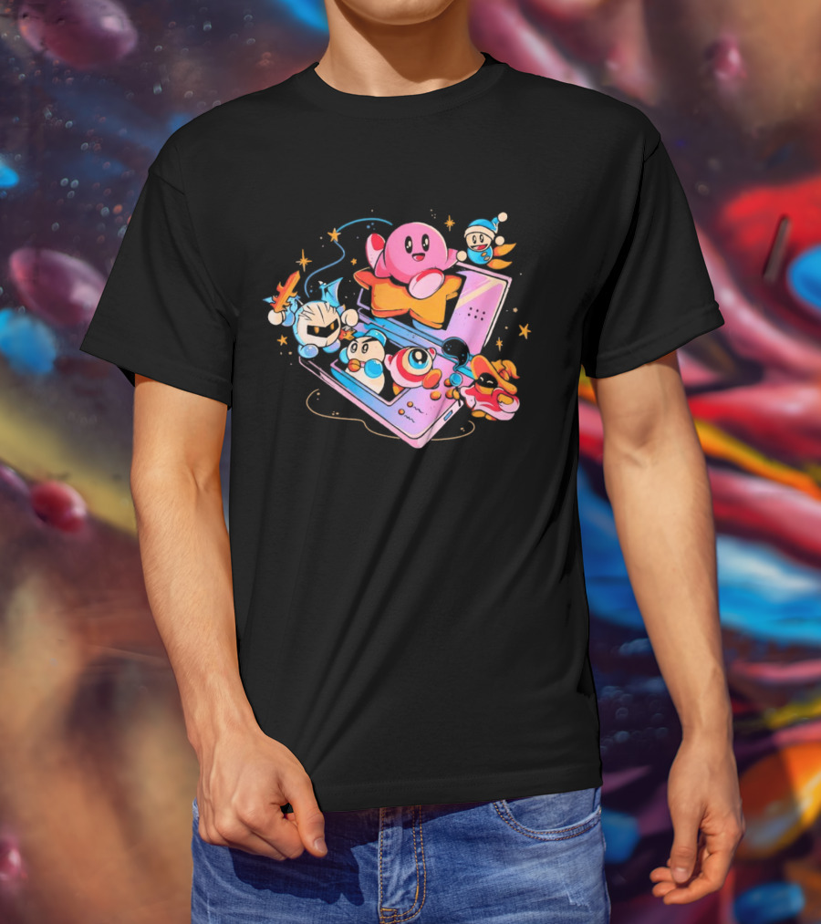 Kirby And Friends Adventure On Pink Portable Game Console T-Shirt