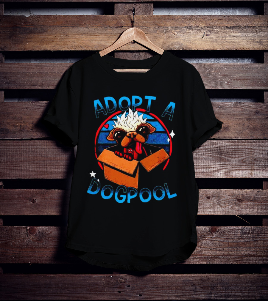 Adopt A Dogpool Cute Pug In Cardboard Box With Hearts And Stars T-Shirt