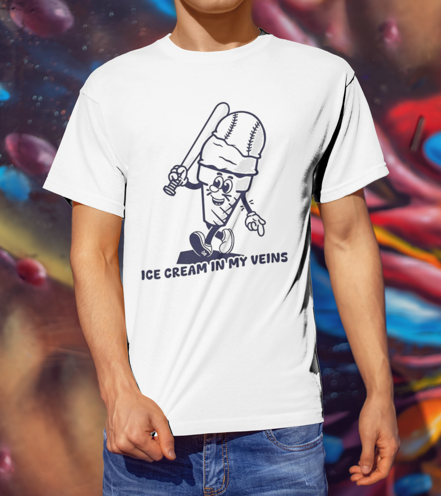 Ice Cream In My Veins Baseball Cone Bat Character T-Shirt