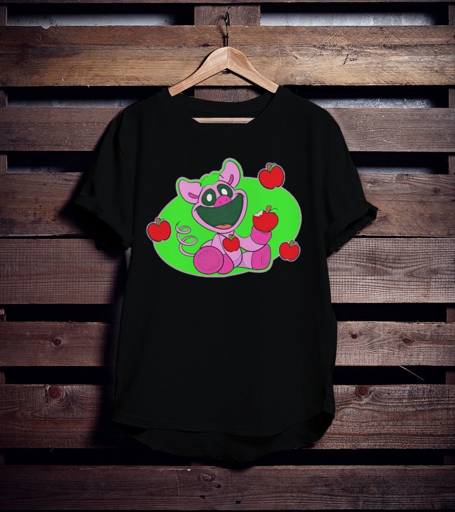 Pickypiggy Smiling Critters Happy Pig Eating Apples T-Shirt