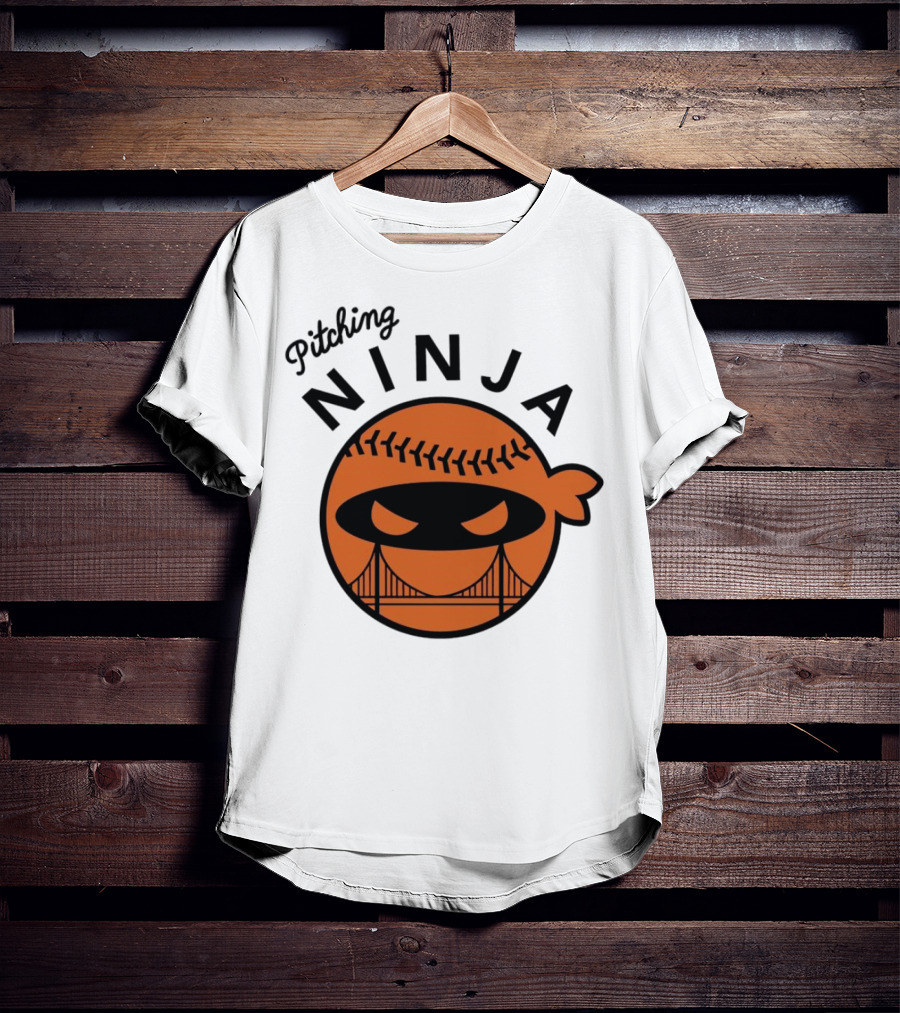 Pitching Ninja San Francisco Giants Orange Ball Face With Bridge T-Shirt