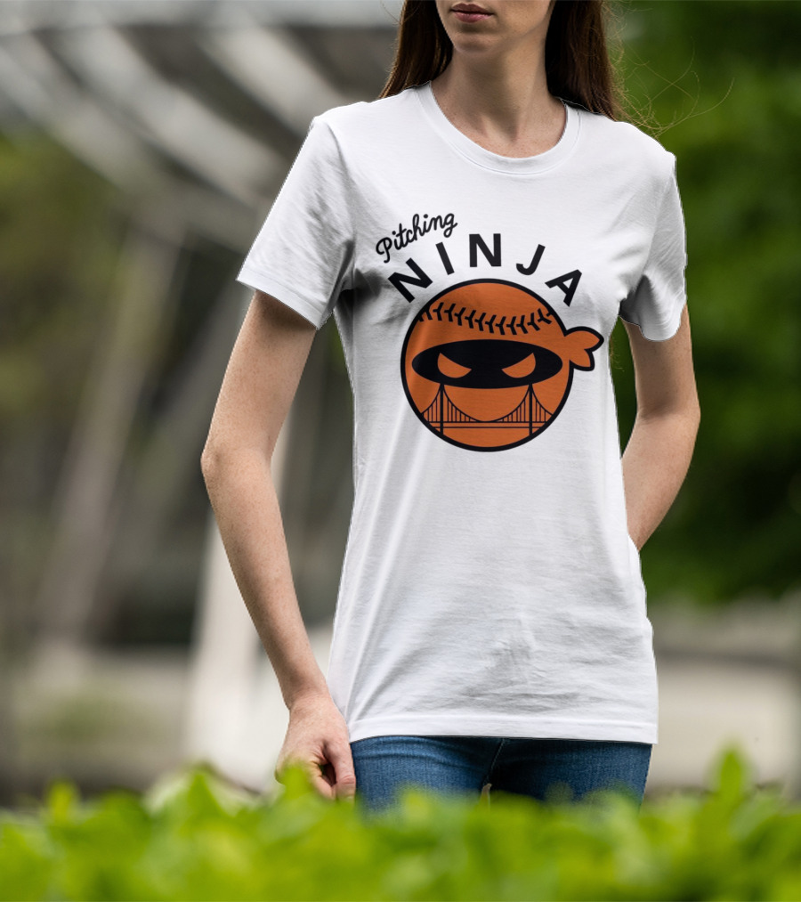 Pitching Ninja San Francisco Giants Orange Ball Face With Bridge T-Shirt
