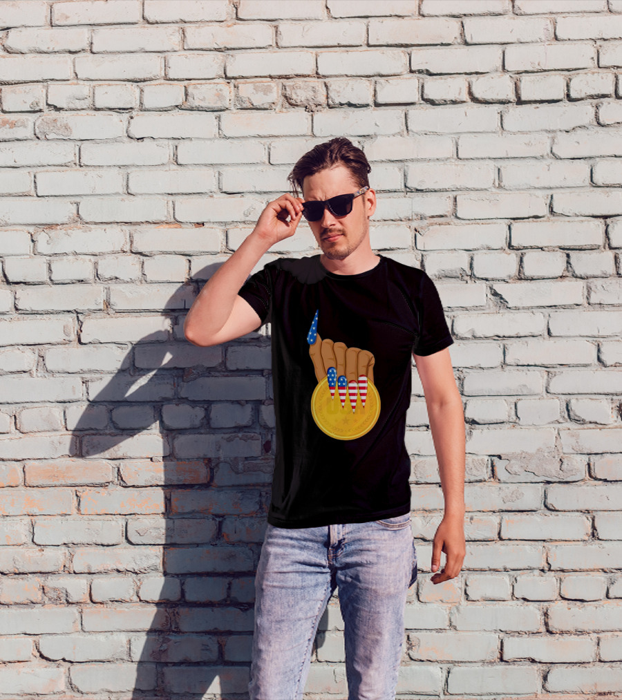 USA Gold Medal Hand With American Flag Nails T-Shirt