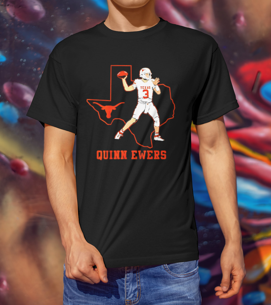 Quinn Ewers Texas Longhorns Football State Outline T-Shirt