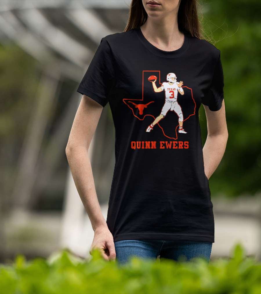 Quinn Ewers Texas Longhorns Football State Outline T-Shirt