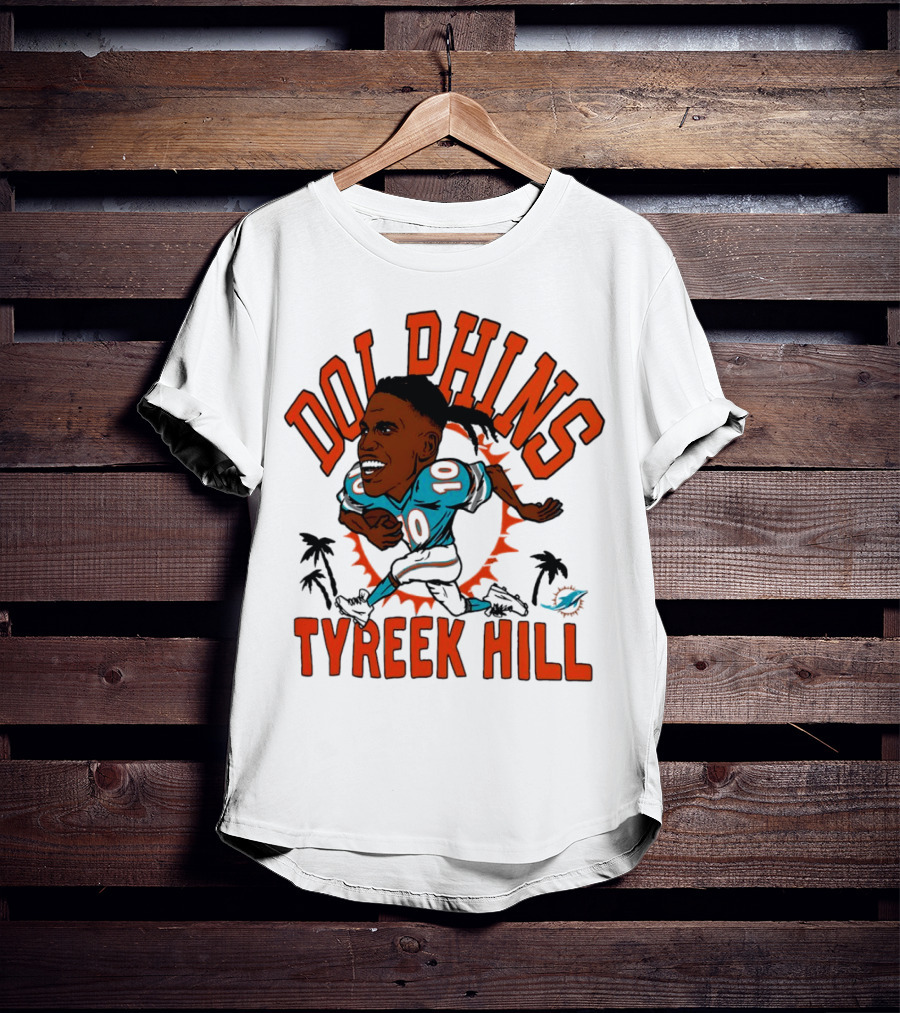 Tyreek Hill Miami Dolphins Caricature Player Signature Dolphins T-Shirt