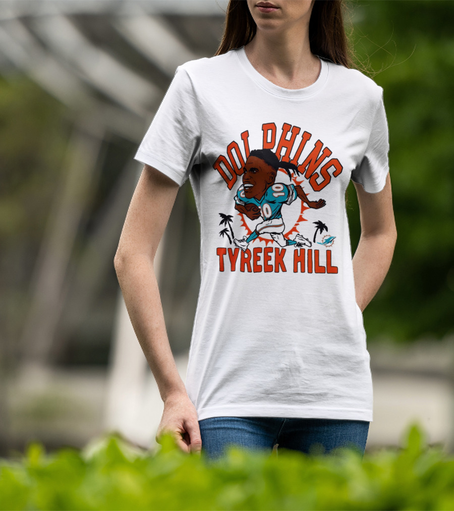 Tyreek Hill Miami Dolphins Caricature Player Signature Dolphins T-Shirt