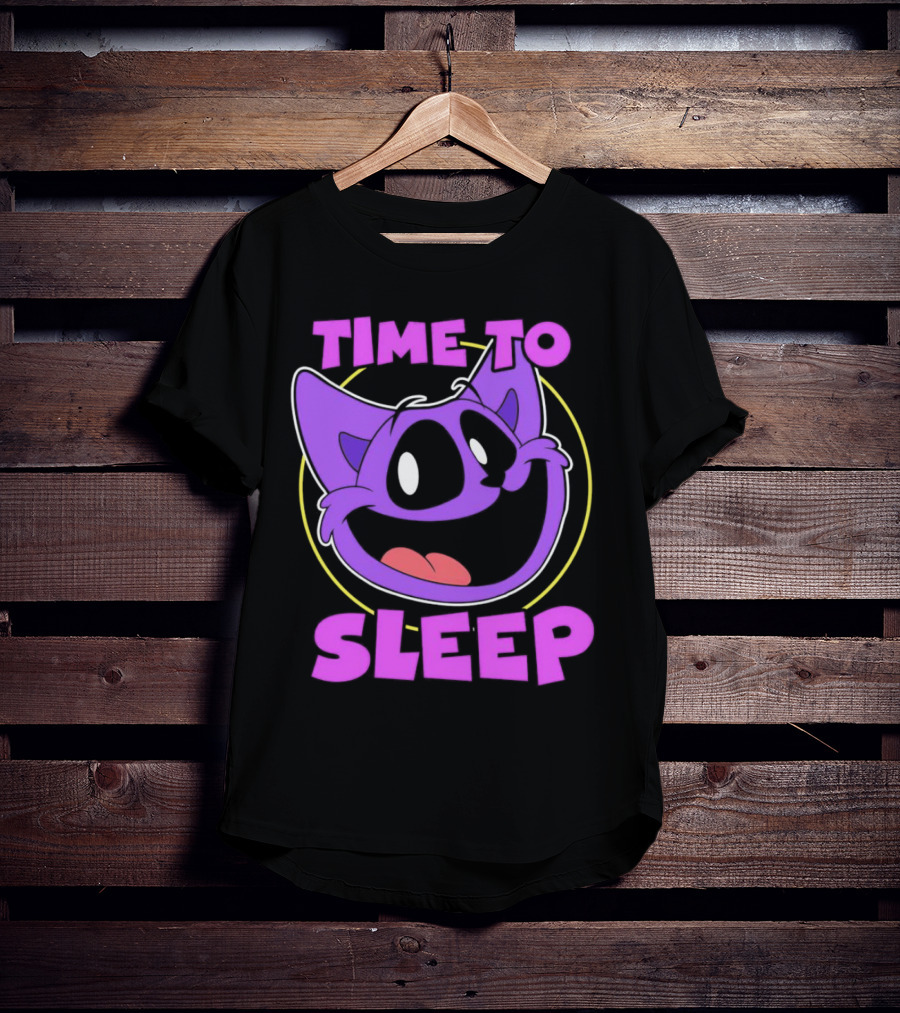 Time To Sleep Purple Cat Cartoon Face T-Shirt