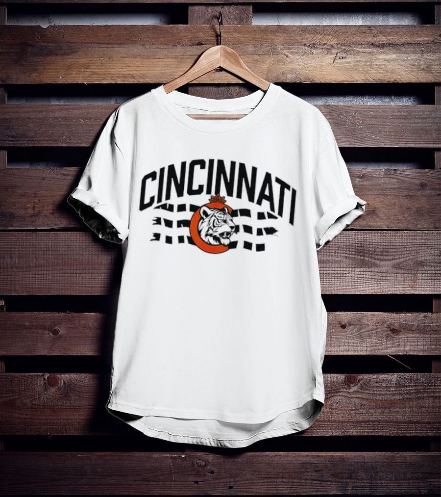 Cincinnati Bengals Tiger With Orange Leaf And Waving Stripes T-Shirt