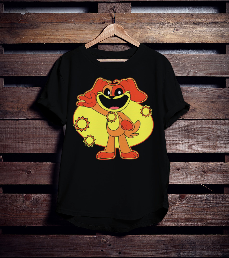 Dogday Smiling Critters Cheerful Cartoon Dog With Sun Icons T-Shirt