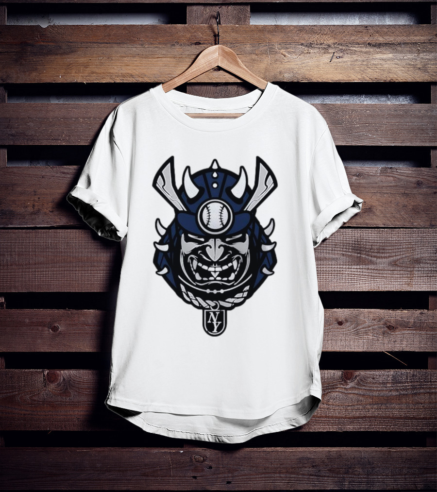 New York Yankees Samurai Helmet With Baseball And NY Initials T-Shirt