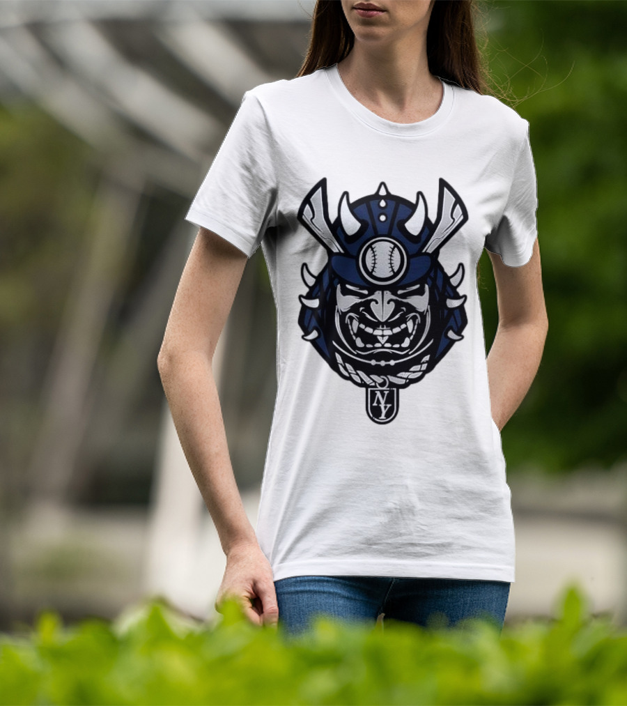 New York Yankees Samurai Helmet With Baseball And NY Initials T-Shirt
