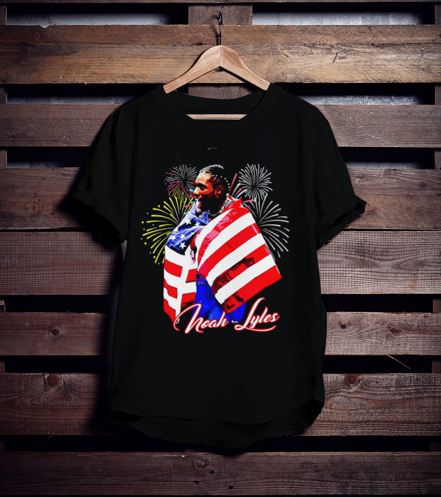 Noah Lyles With American Flag Fireworks T-Shirt