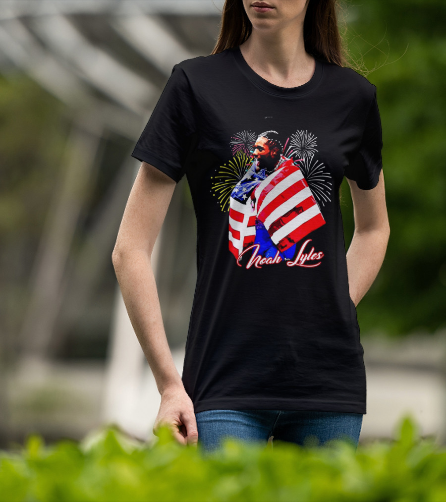 Noah Lyles With American Flag Fireworks T-Shirt