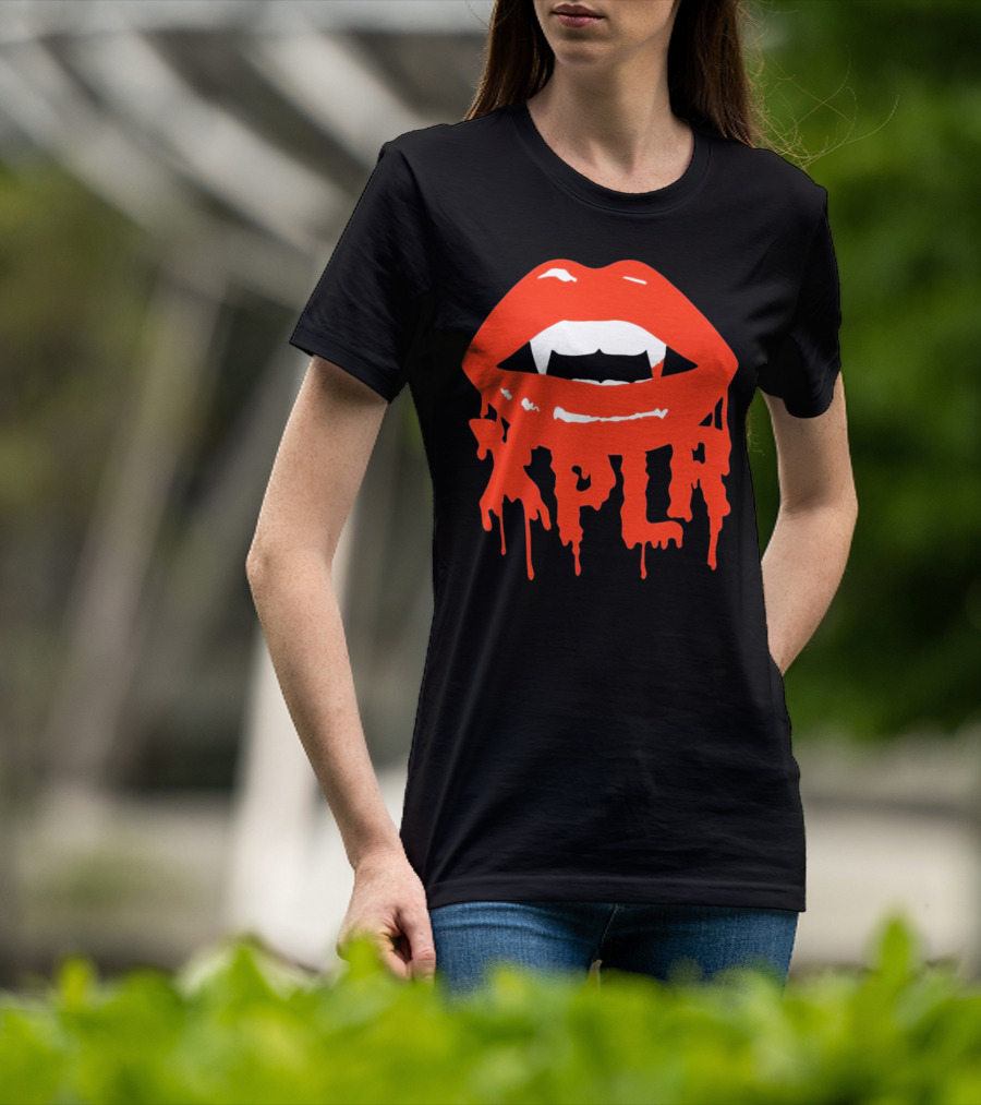 XPLR Fangs Back To School Dripping Red Lips T-Shirt