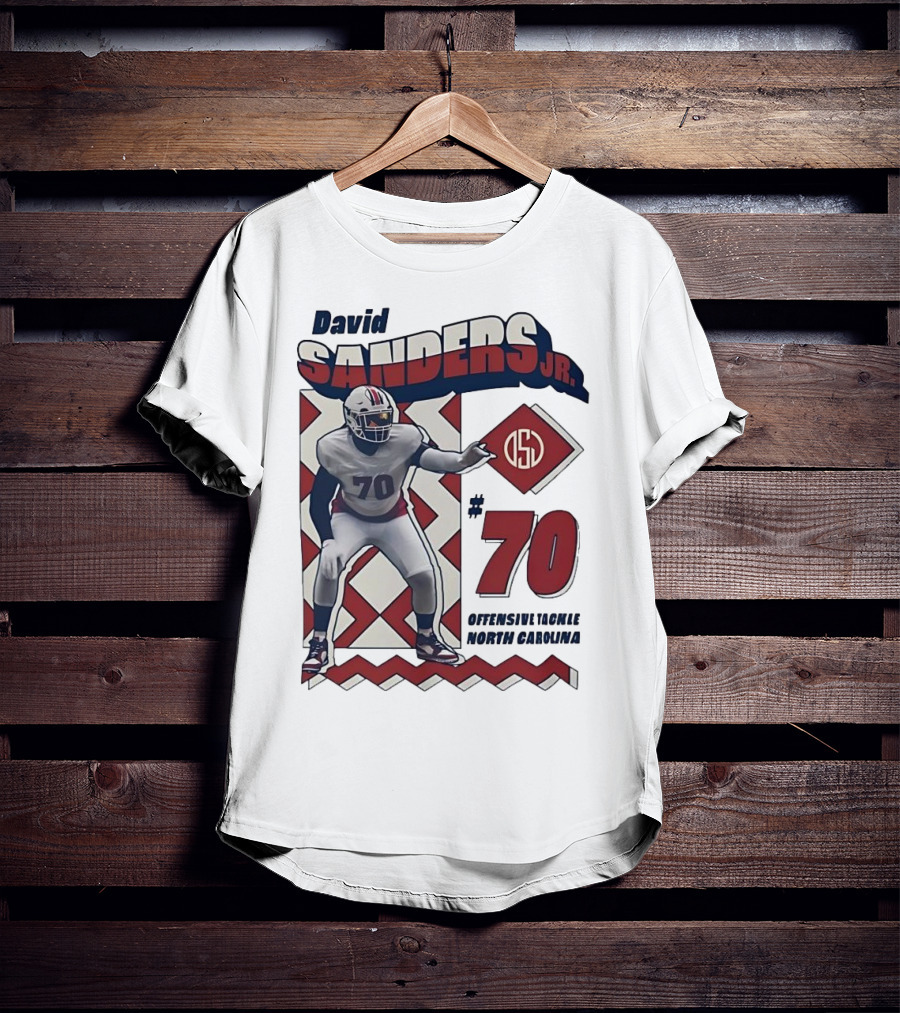 David Sanders Jr. 70 Offensive Tackle North Carolina Retro Football T-Shirt
