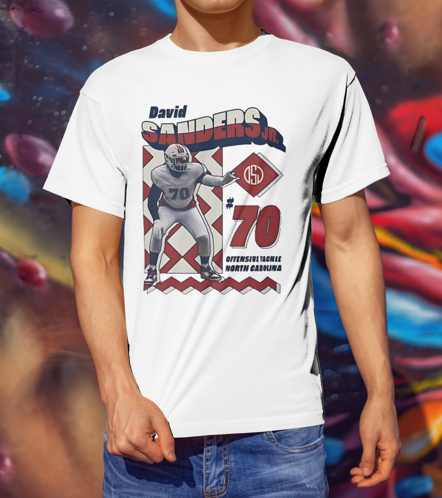 David Sanders Jr. 70 Offensive Tackle North Carolina Retro Football T-Shirt