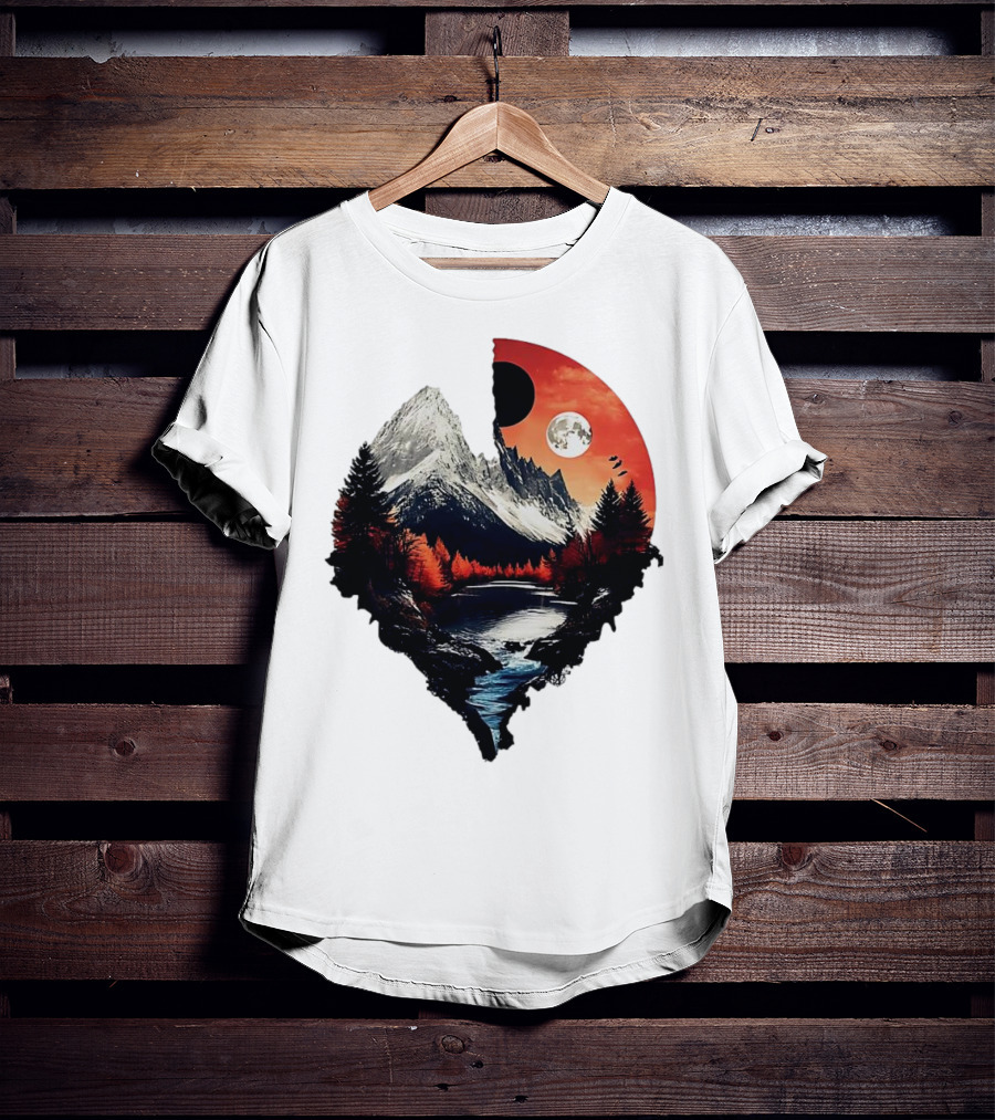 For Friends Family Couple Nature Mountain Sunset River Moon Forest T-Shirt