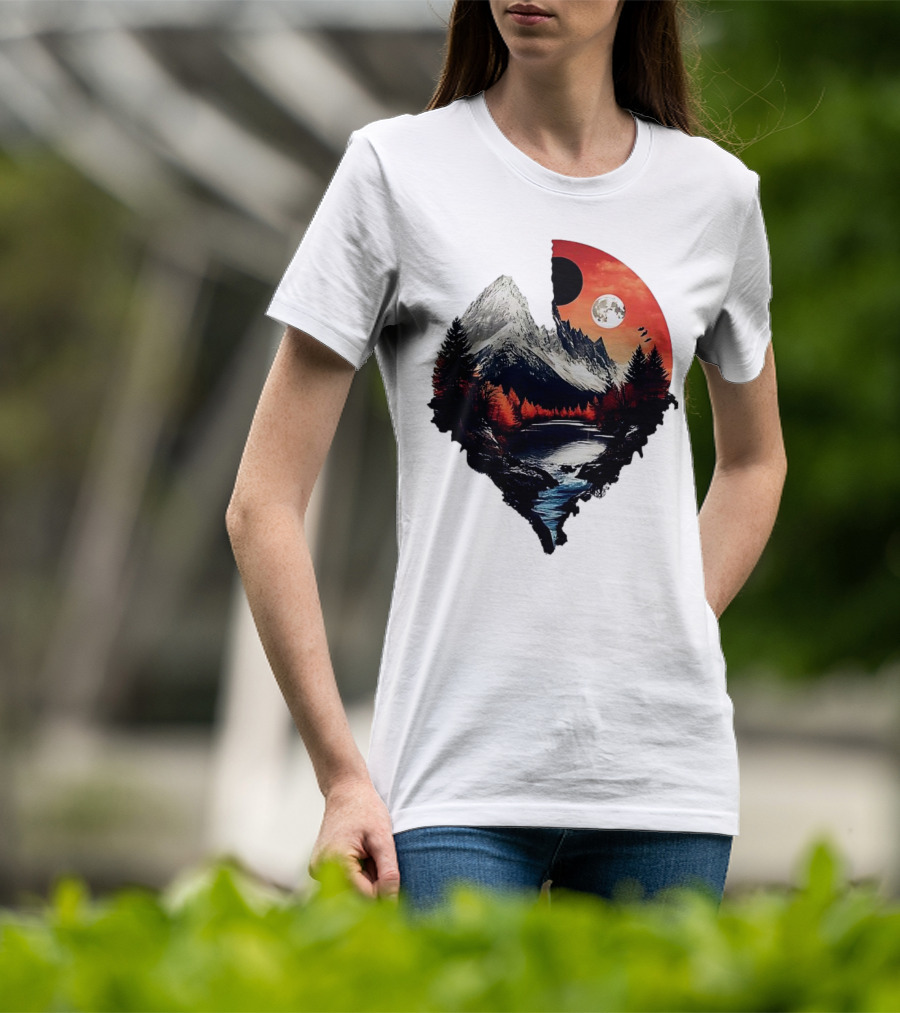 For Friends Family Couple Nature Mountain Sunset River Moon Forest T-Shirt