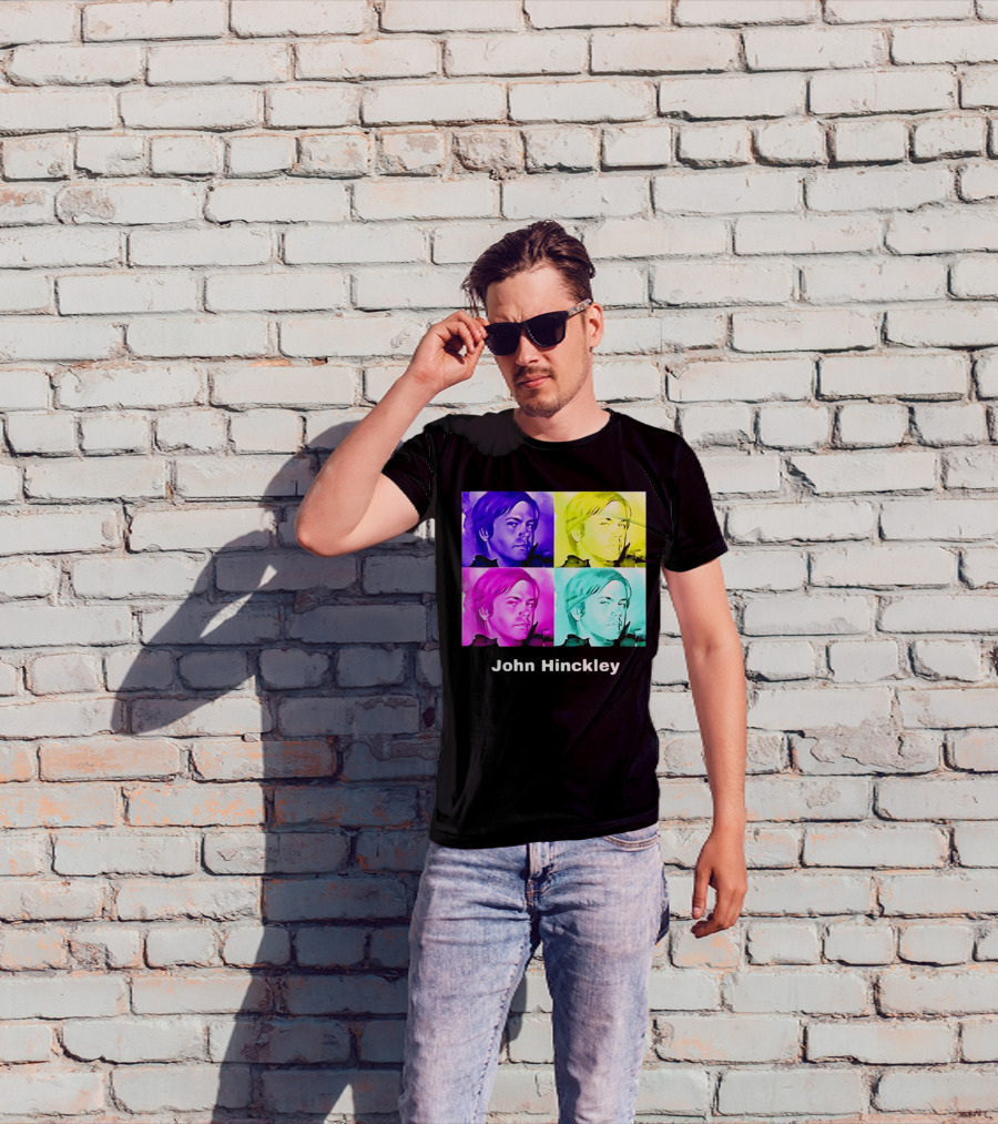John Hinckley Pop Art Portrait Quad Color Blocks T-Shirt