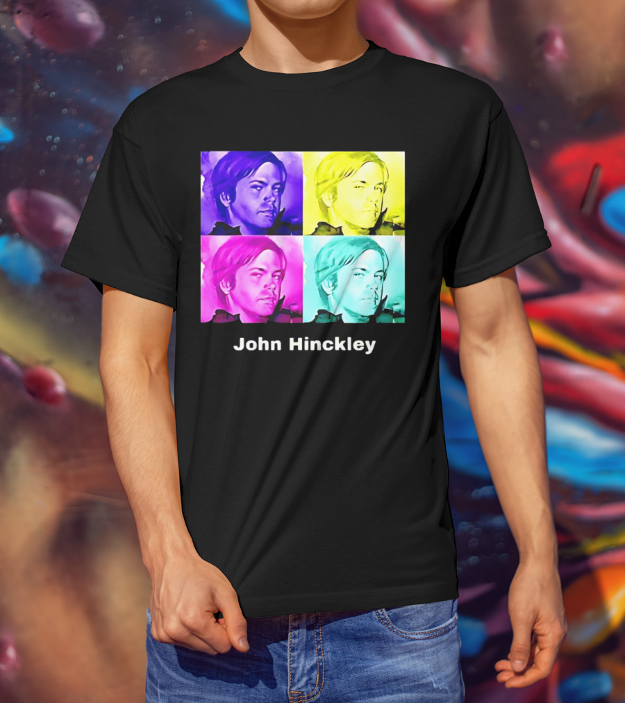 John Hinckley Pop Art Portrait Quad Color Blocks T-Shirt