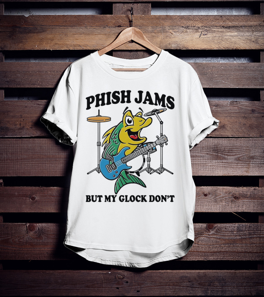 Phish Jams But My Glock Don’t Fish Guitar Drums Cartoon T-Shirt