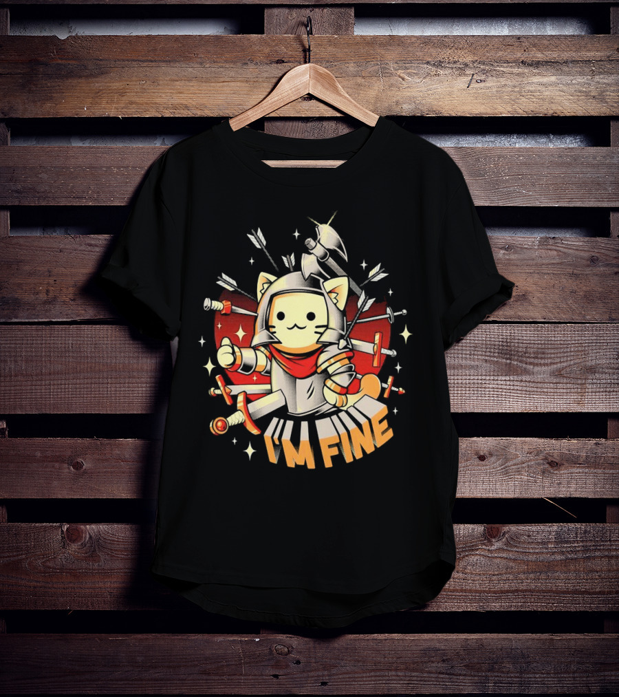 I'm Fine Soldier Cat With Armor And Weapons T-Shirt