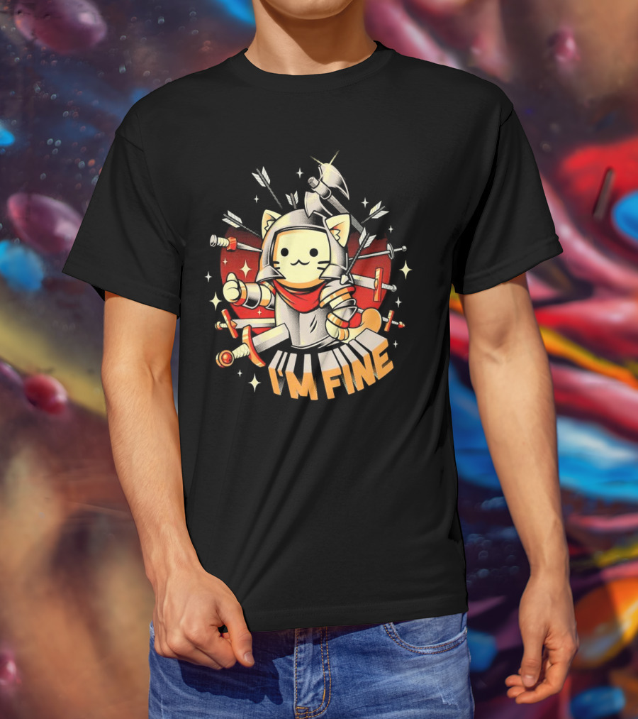 I'm Fine Soldier Cat With Armor And Weapons T-Shirt