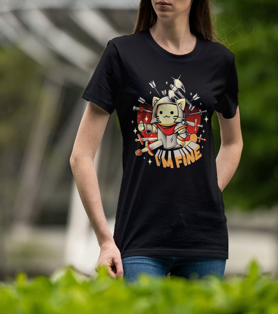 I'm Fine Soldier Cat With Armor And Weapons T-Shirt