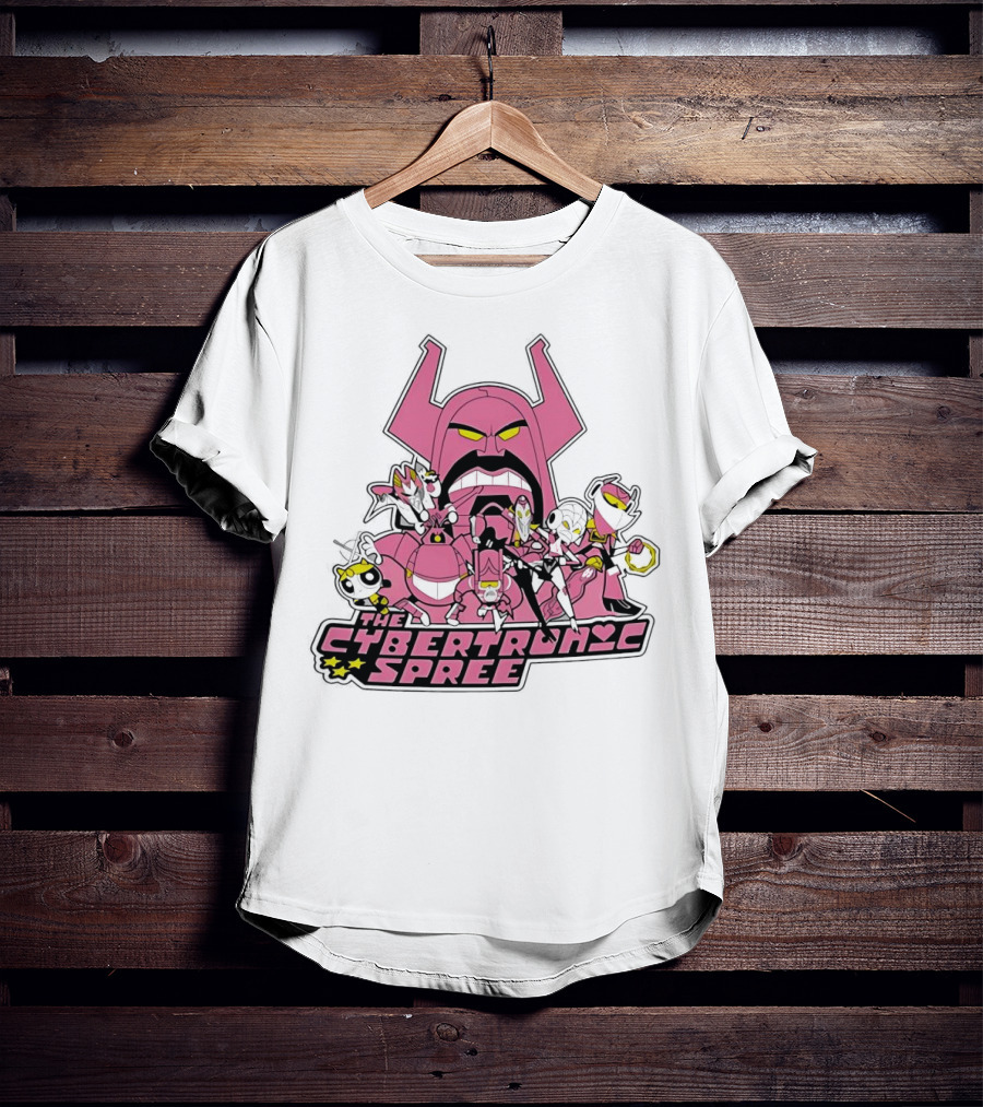 The Cybertronic Spree Cartoon Characters With Robot Helmets And Pink Armor T-Shirt