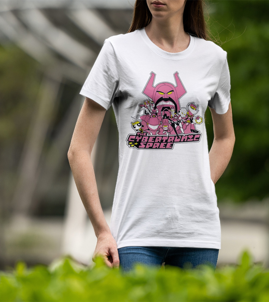 The Cybertronic Spree Cartoon Characters With Robot Helmets And Pink Armor T-Shirt