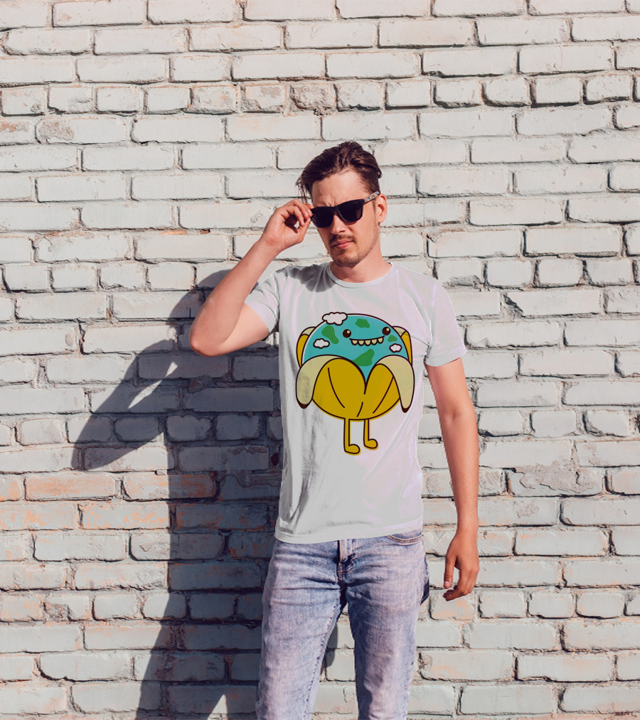 The World Has Gone Bananas Earth In A Peel With Clouds And Smiley Face T-Shirt
