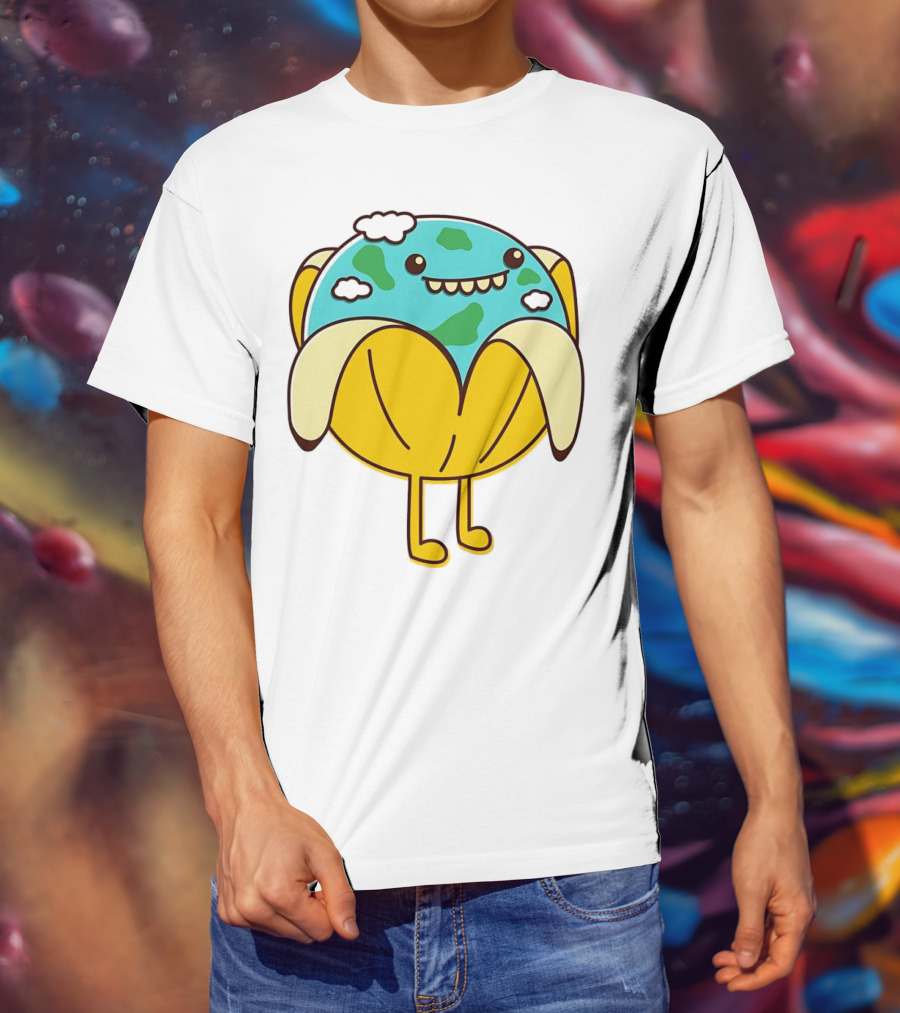 The World Has Gone Bananas Earth In A Peel With Clouds And Smiley Face T-Shirt