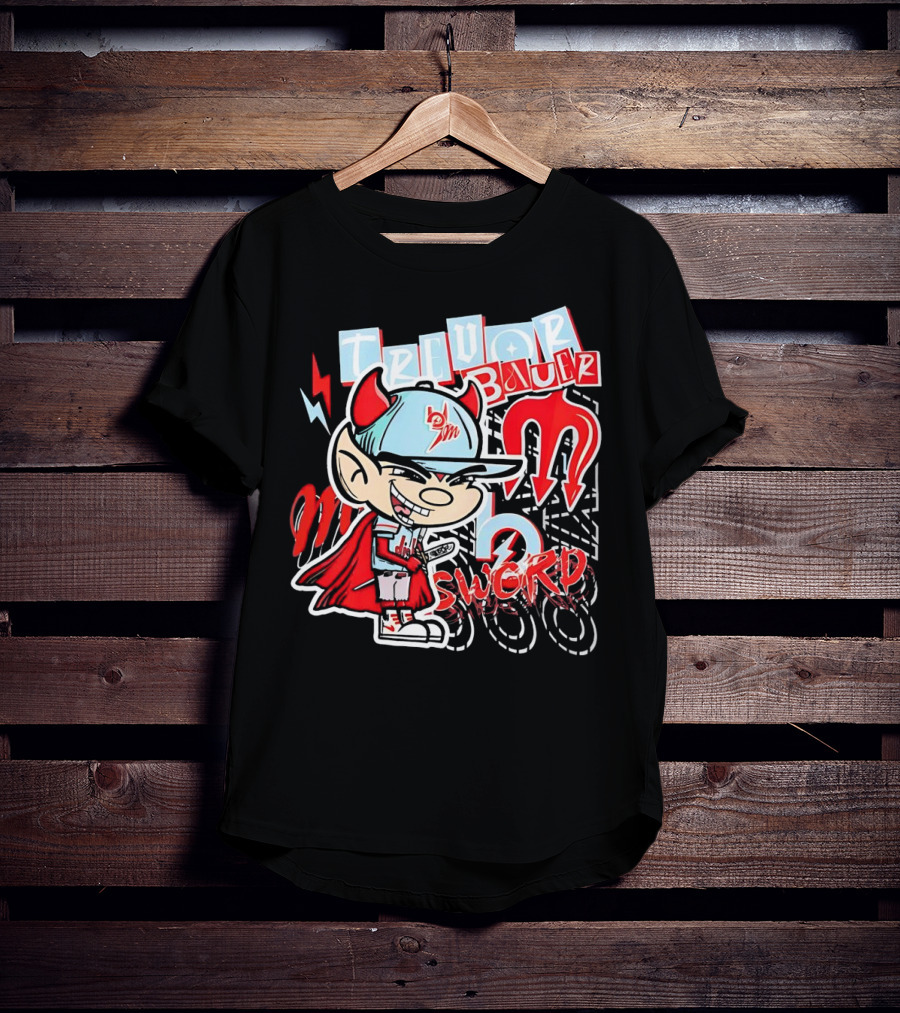 Trevor Bauer Diablo Cartoon Red Sword T-Shirt