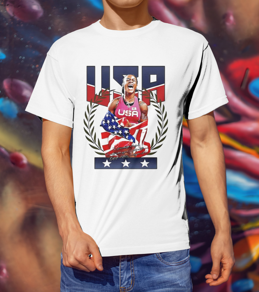 USA Sha’Carri Richardson Gold Medal Celebration American Flag T-Shirt